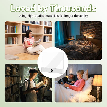 Book Light, Rechargeable Clear LED Flat Book Lights with 3 Colors & Timer | USB Rechargeable Reading Light, Dimmable Panel Plate Lamp Book Full Page Light, Funny Gifts for Readers Kids Women Men(White)
