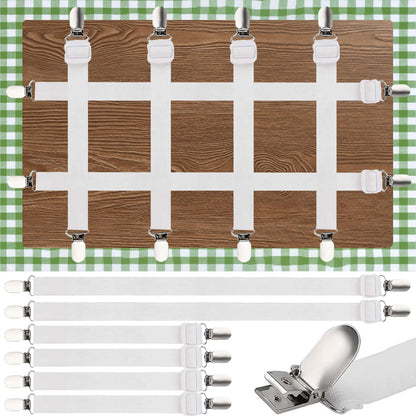 Tablecloth Clips, Multi-Use Sheet Holders for Tables & Beds, 6 Pack | Multi-use clips hold tablecloths and sheets neatly with hidden straps