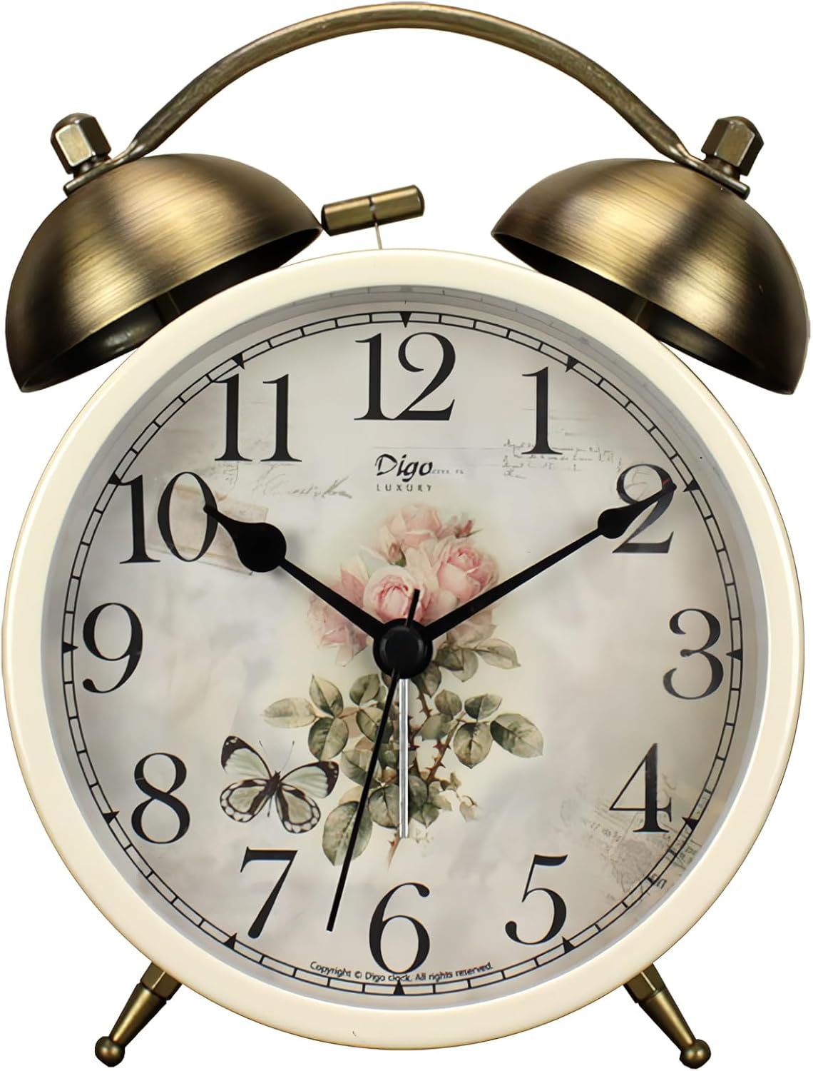 Maxspace 4 Inch Twin Bell Alarm Clock, Retro Analog Alarm Clock Silent Non-Ticking Quartz with Nigh Light, Small Desk Clock for Bedside Table, Battery Operated (Rose)