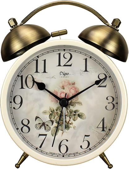 Maxspace 4 Inch Twin Bell Alarm Clock, Retro Analog Alarm Clock Silent Non-Ticking Quartz with Nigh Light, Small Desk Clock for Bedside Table, Battery Operated (Rose)