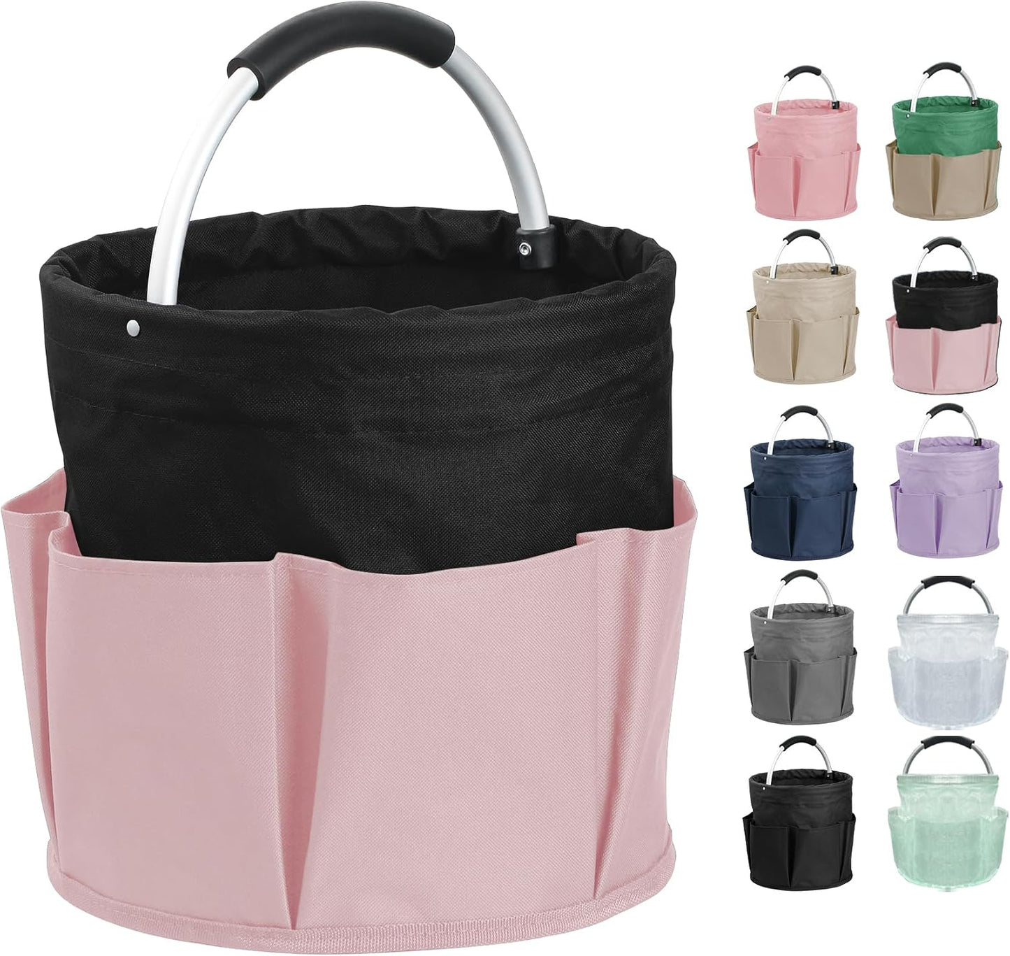 17L Cleaning Caddy with Handle and 6 Pockets, Foldable Cleaning Supply Caddy, Portable Shower Caddy in 600D Oxford Fabric, Multifunctional Storage Basket for Camping, Gardening, Black