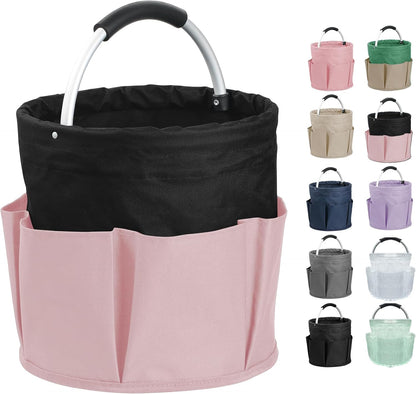 17L Cleaning Caddy with Handle and 6 Pockets, Foldable Cleaning Supply Caddy, Portable Shower Caddy in 600D Oxford Fabric, Multifunctional Storage Basket for Camping, Gardening, Black