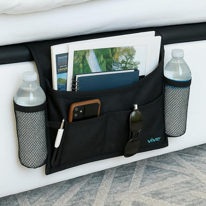 Vive Bedside Caddy - Bed Hanging Organizer - Storage Bag Shelf for College Dorm, Bedroom, Couch, Bunk - 8 Large Pockets with Charger Slots for Men and Women - Slides Under Mattress - Handle for Travel | Dorm, Bedroom, Couch, Bunk - 8 Large Pockets with