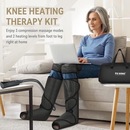 FIT KING Foot & Leg Compression Massager with Knee Heating for Circulation | FSA-HSA, Adjustable Leg Wraps, Size Extensions, 3 Modes 3 Intensities, Helpful for Pain Edema RLS, Great Gift for Wife Mom