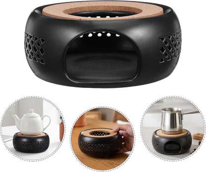 Ceramic Teapot Warmer Tea Pot Heater Stand Portable Round Cork Mat Multipurpose Beverage Warmer Protecting Table Surfaces for Coffee Pot and Soup for Office and Travel Use
