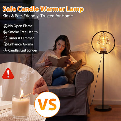 Candle Warmer Lamp with Timer & Dimmer, Black Candle Warmer Light for Jar Candles, Birthday Gifts for Women Mom Her, 50W Candle Floor Lamp for Wax Melt Warmer Modern Room Decor Light for Home(2 Bulbs)