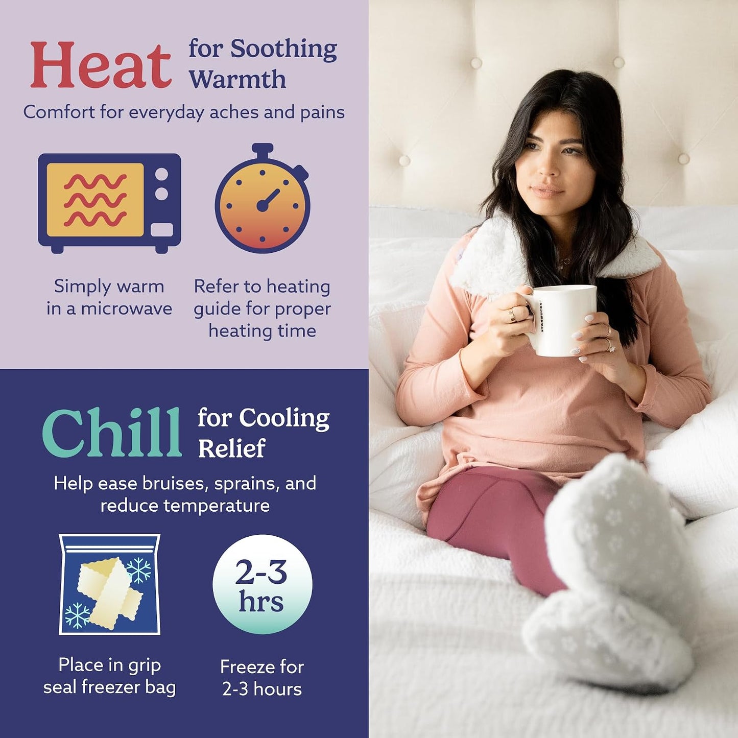 warmies Microwavable Shoulder Heating Pad, Neck Warmer & Heat Pack, Snowy | Steady Pressure, Cooling Relief, Scented with Calming French Lavender, Microwave 30 sec, Freeze 2-3 hrs, Soft Faux Fur