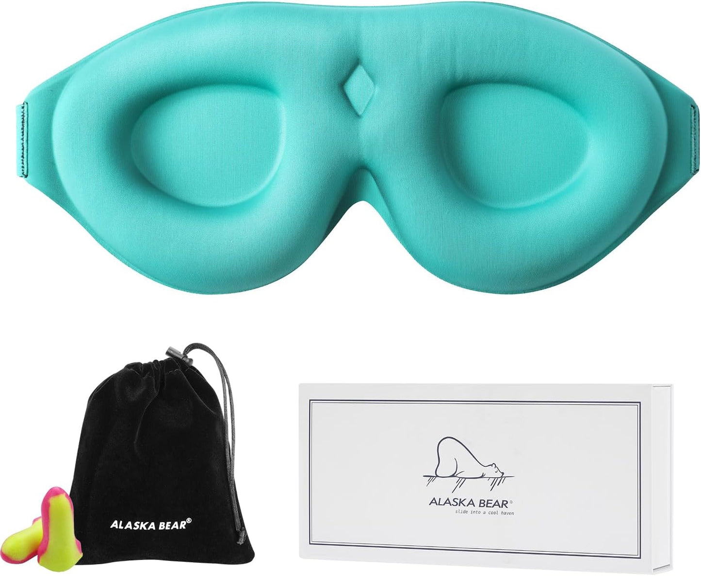ALASKA BEAR Memory Foam Sleep Mask, Contoured Eye Cups for Women Men, Blue | Soft 3D Blackout Eye Mask for Sleeping, No Pressure on Eyelids and Eyelashes Protection, Earplugs Set