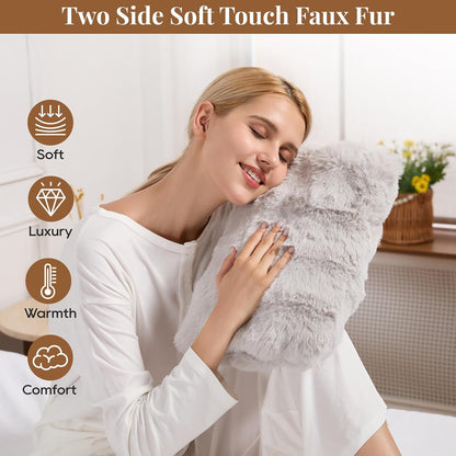 Double-Sided Heating Pad for Hands, Luxury Faux Fur Electric Hand Warmer for Fingers Arthritis, Heated Gloves Indoor Use, Hand Warmer Pouch for Women Men Hand Pain Relief, 3 Levels & Auto Off, Brown