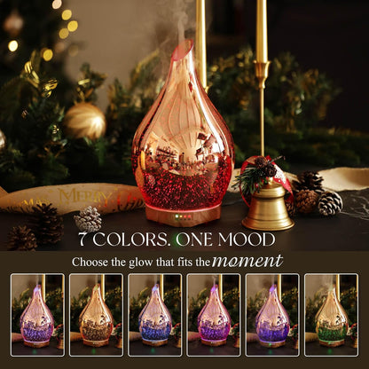 Porseme 280ml Remote Essential Oil Diffuser 3D Glass Ultrasonic Mist 7H