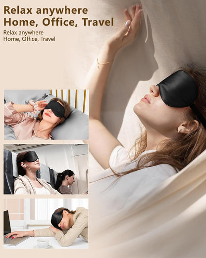 Silk Sleep Mask for Women and Men - Soft Breathable Organic Natural Mulberry Silk Fabric Blackout Eye Mask with Adjustable Straps No Pressure Eye Mask for Travel Essentials Gifts (Black)