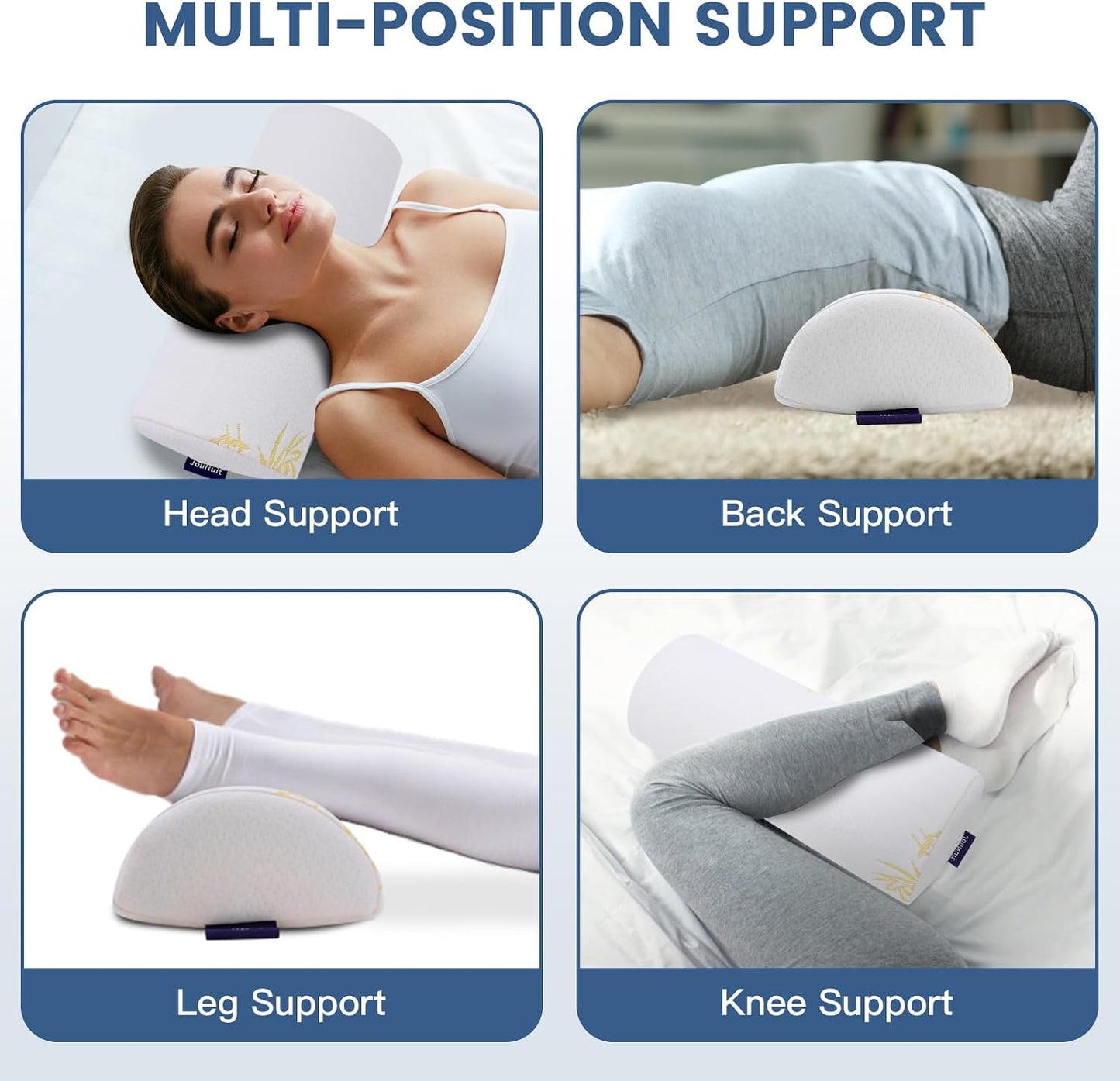 2Pcs Half Moon Bolster for Head, Knees,Ankle Support, Leg Elevation Cushion - Back, Lumbar, Neck Pain Relief,Semi Roll Gel Foam Pillow for Back and Side Sleepers -Chair Seat Pillow