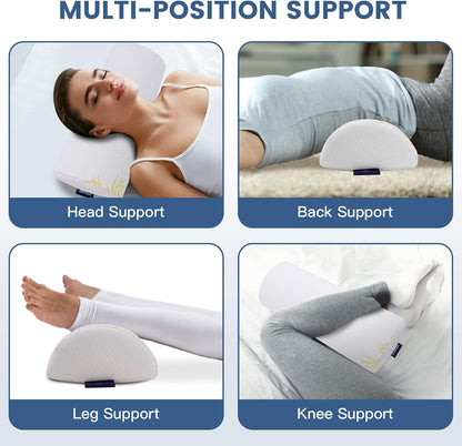 2Pcs Half Moon Bolster for Head, Knees,Ankle Support, Leg Elevation Cushion - Back, Lumbar, Neck Pain Relief,Semi Roll Gel Foam Pillow for Back and Side Sleepers -Chair Seat Pillow