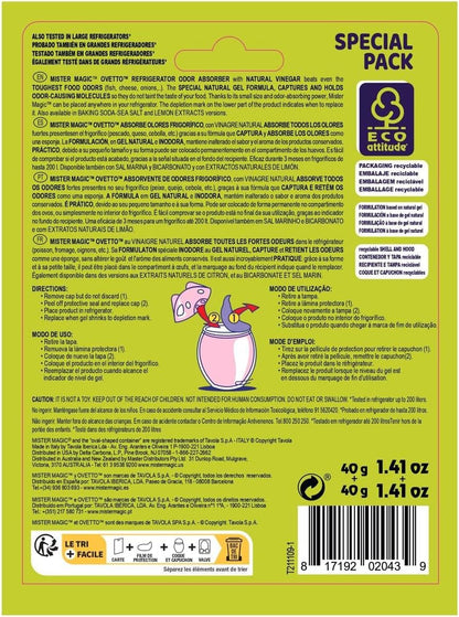 Mister Magic Refrigerator Odor Absorber – Natural Lemon Formula Gel, Odorless Fridge Deodorizer, Neutralizes Food Odors, Lasts Up to 90 Days, Safe for Food, Kitchen Supplies (1 Pack, Contains 2 Units)