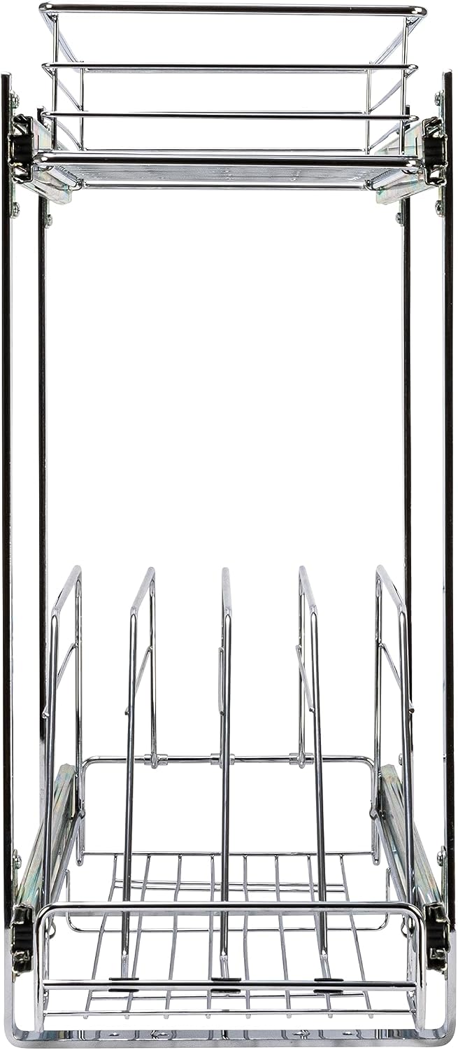 Household Essentials Glidez Multipurpose Chrome-Plated Steel Pull-Out/Slide-Out Storage Organizer for Cookware and Bakeware - 2-Tier Design - Fits Standard Size Cabinet or Shelf, Chrome
