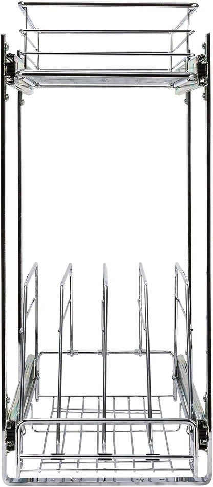 Household Essentials Glidez Multipurpose Chrome-Plated Steel Pull-Out/Slide-Out Storage Organizer for Cookware and Bakeware - 2-Tier Design - Fits Standard Size Cabinet or Shelf, Chrome