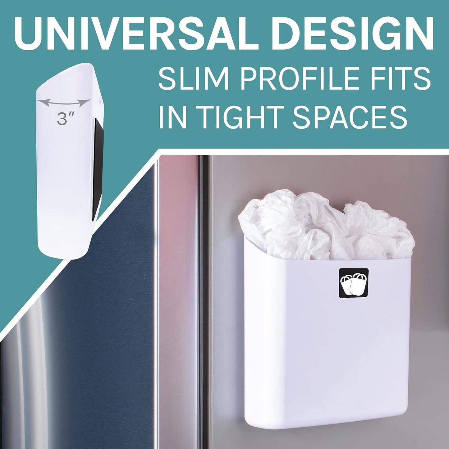 JS Jackson Supplies Small White Lint Bin with Magnetic Back, Slim Profile Trash Bin for Laundry Room and Kitchen, Wall Mountable