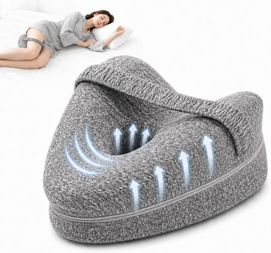 Alignment Pillow for Side Sleepers, Memory Foam Knee Pillow with Adjustable Strap, High-Density Leg Support for Hip, Back & Knee Pain Relief, Durable Side Sleeping Cushion (Navy Blue with White Dots)