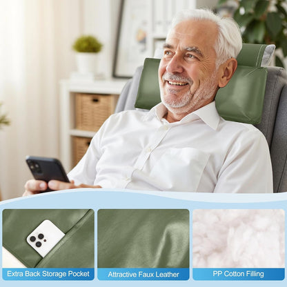 Recliner Pillow, Adjustable Neck & Head Support Pillow | Faux Leather, Weighted Non-Slip Flap, Adjustable Filling, Pain Relief & Relaxation, for Recliners, Sofas, Office Chairs