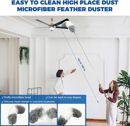 Retractable Gap Dust Cleaner Cleaning Tools with 2 Microfiber Dusting Cloths Long Handle 60inches Washable and Retractable Duster Brush for Cleaning Under Appliances Furniture Couch Fridge