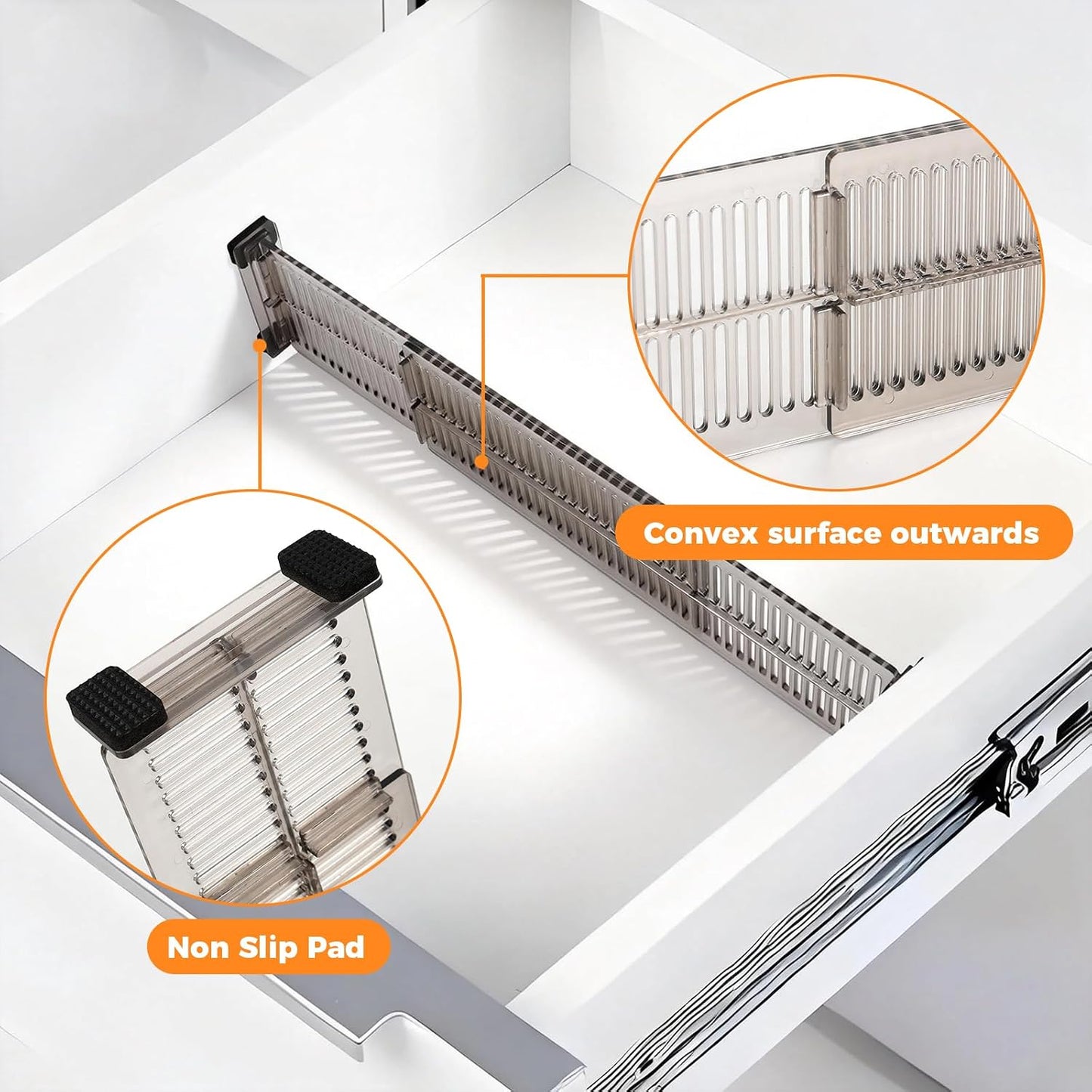 12 Pack Drawer Dividers for Clothes, 3.15" High, 10.83-20.08'' Adjustable | Clear Plastic Expandable Dresser Dividers Drawer Separators For Kitchen, Nursery Baby Clothing, Underwear Cosmetic Organizer