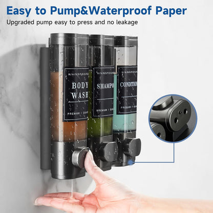 Shampoo and Conditioner Dispenser,Shower Soap Dispenser 3 Chamber No Drill Wall-Mounted Shampoo Dispenser for Shower Wall Mounted Shower Dispenser for Bathroom Hotel Large Capacity,Black