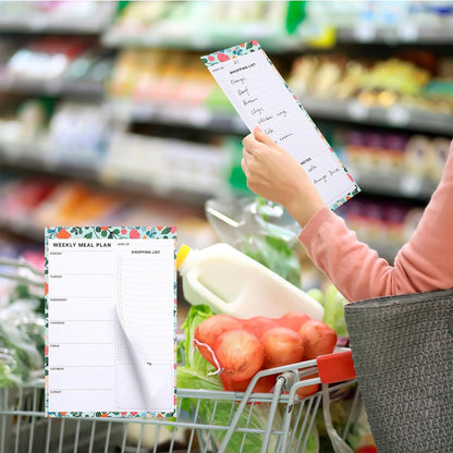 Thboxes 60 Sheets Magnetic Weekly Meal Planner for Fridge, Grocery List Pad | Tear-Off Shopping List, 7x10 In, Flower Design, Full Backing Grip, for Meal Prep, Kitchen, Families, Parents, Home Office
