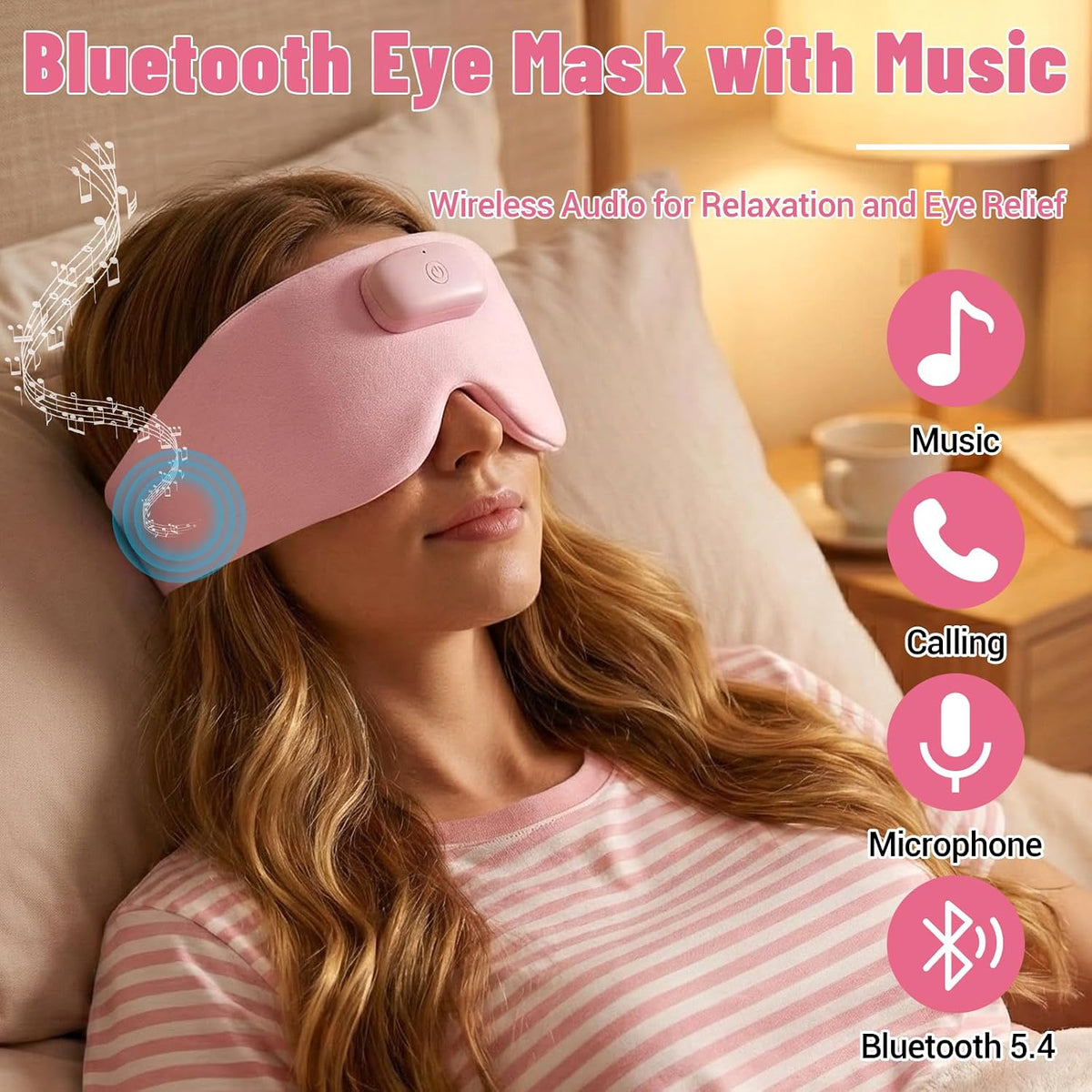 Heated Sleep Mask with Bluetooth Headphones, Cordless Rechargeable Heating Eye Mask with Adjustable Heart Timer Music, Washable Sleeping Mask with Bluetooth Headphones for Dry Eyes (Blue)