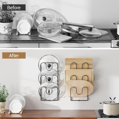 Pot Lid Organizer Rack for Cabinet Door, 2 Pack Pot Lid Holder White | 6-Tier Lid Racks for Cabinet Door/Wall, No Drilling Adhesive Mount, Rustproof, Fits Pot Pan Lid, Cutting Board & Cookie Sheet