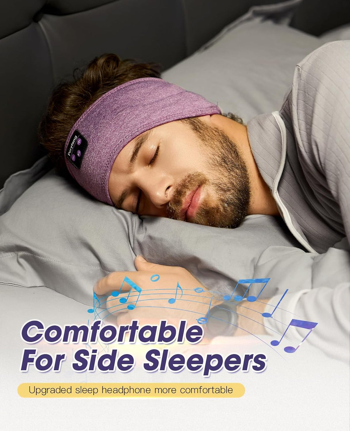 Perytong Sleep Headphones Bluetooth 5.4 Headband, Wireless Sleep Headphones for Side Sleepers - Sleeping Headband with Ultra-Thin Speaker Microphone Handsfree Gift Ideas for Women Men