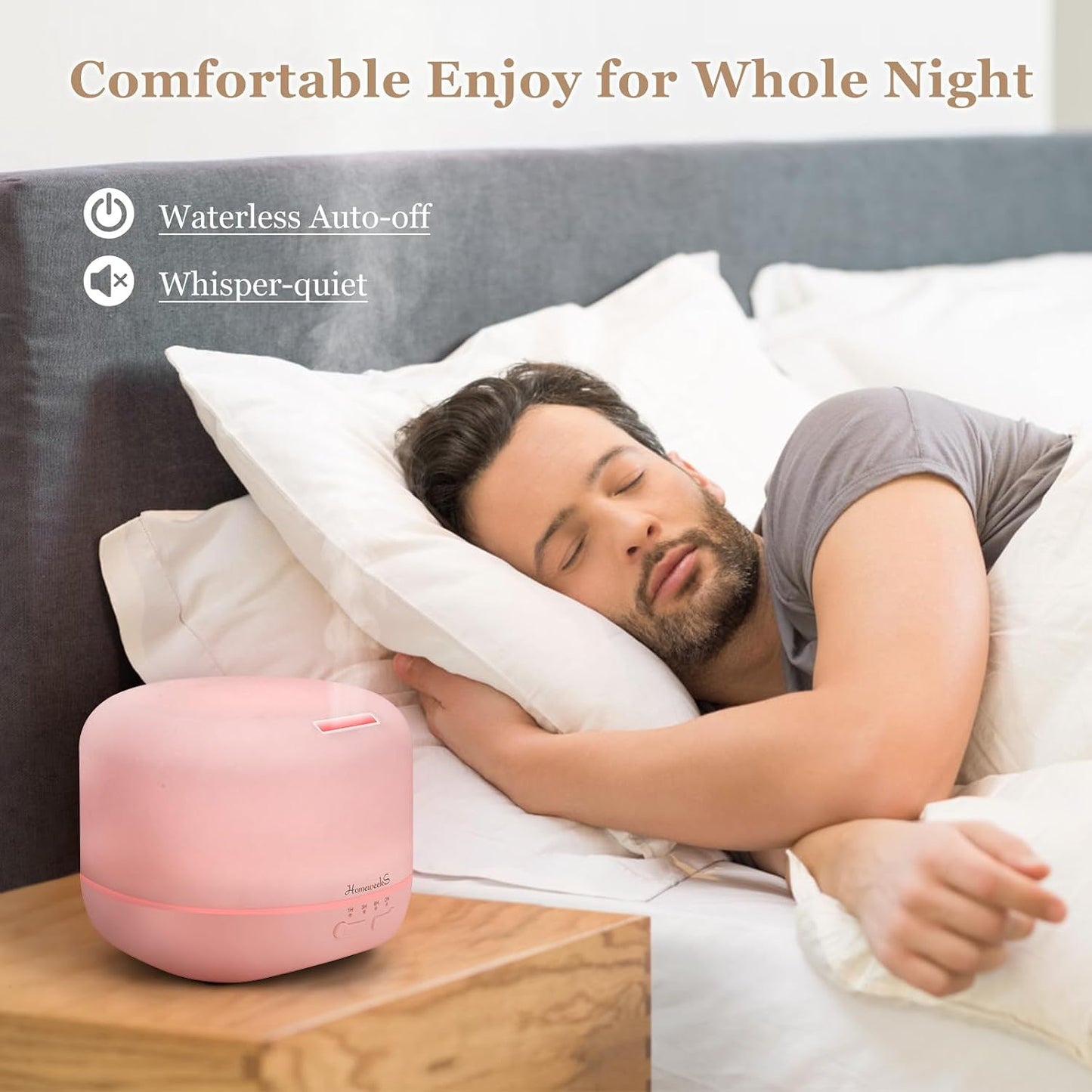 Homeweeks 300ml Essential Oil Diffuser, Quiet Aromatherapy Mist Diffusers for Essential Oils, Wood Grain, Ultrasonic, Remote Control, Timer, 7 Colors Light for Bedroom (300ml)