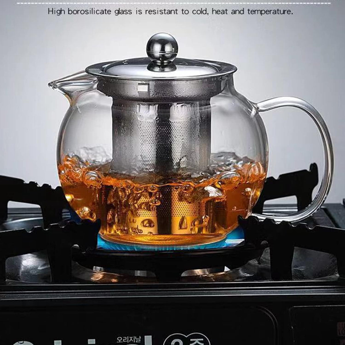 Glass Teapot with Removable Infuser Stovetop & Microwave Safe Borosilicate Clear Glass Teapot (22OZ)