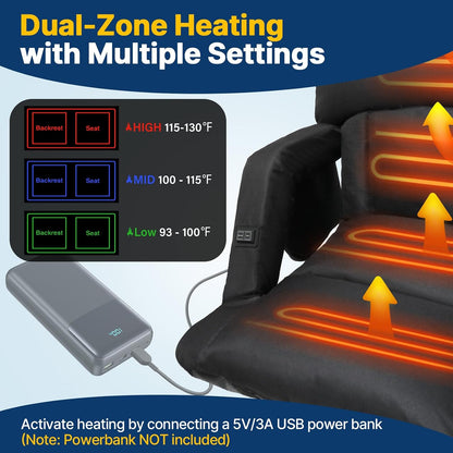DEKEMASTER Wide Heated Stadium Seat with Back Support, Sofa-Style Comfort | 4.3'' Thick Cushion & Backrest, 3 Level Heat(No Battery), 6 Reclining Positions, Adjustable Armrests, Anti- Slip Stability