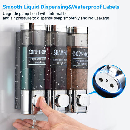Shampoo and Conditioner Dispenser,GlintGath Shower Dispenser 2 Chamber No Drill Shampoo Dispenser for Shower Wall Mounted Shower Soap Dispenser for Bathroom Hotel,2 * 300ML,Matte Black
