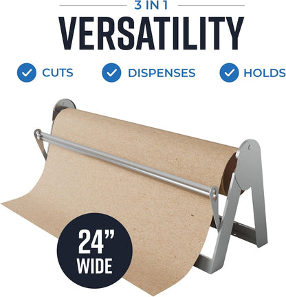 Bryco Goods 18 Inch Butcher & Kraft Paper Roll Dispenser and Cutter | Heavy-Duty Steel Frame, Sharp Blade, Wall Mountable, Tabletop, Non-Slip Rubber Feet, One-Hand Operation, Holds 1000ft Rolls