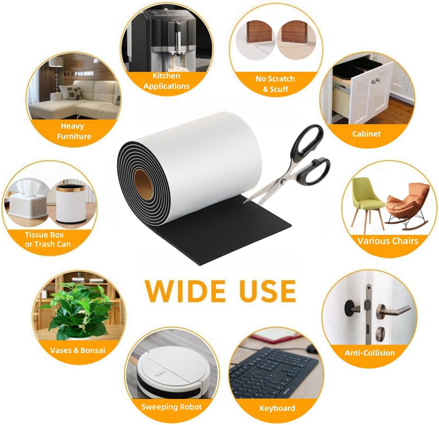Felt Strips with Adhesive Backing Heavy Duty Cuttable Felt Tape Roll Furniture Pads for Chair Legs - Protecting Hardwood Floors, Chair Wall Protector (Black, 80 x 0.5 x 0.14 Inch)