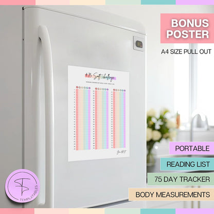 75 Day Challenge Tracker Notebook A5 | Colourful 75 Day Fitness & Habit Journal with Measurement Pages, Weekly Goal & Habit Tracker, Meal Planner, Bonus Pull-Out Poster, 120gsm Paper