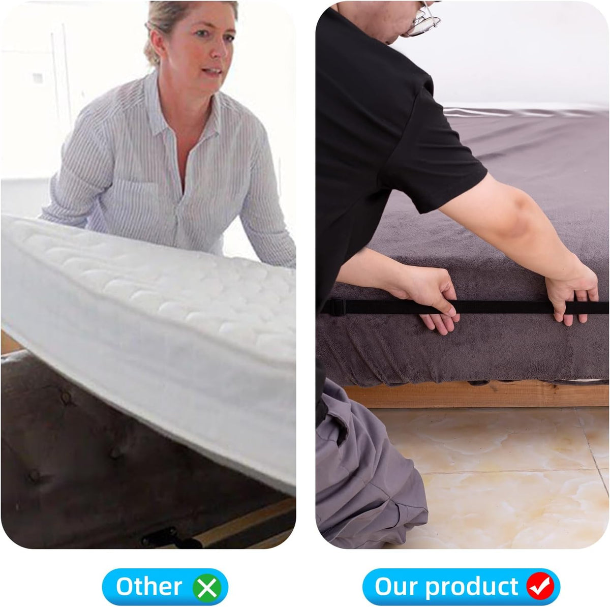 Sheet Fasteners, Adjustable Elastic Bed Sheet Holder Straps for Full,Queen,King Twin Bed,6 Way Cross Sheet Clips Suspenders Band,Fitted Round and Square Mattresses
