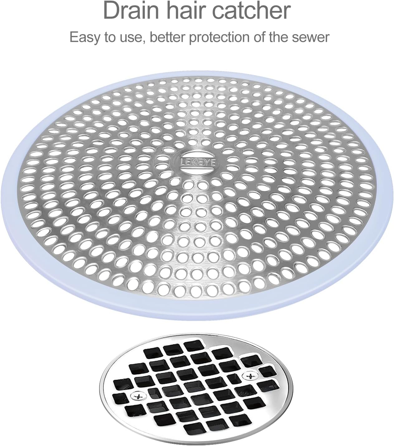 LEKEYE Shower Drain Hair Catcher/Strainer/Stainless Steel and Silicone