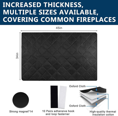 Magnetic Fireplace Cover Blanket Draft Stopper 45*34in Brick Fireplace Screen Insulation Cover Chimney Cold Air Blocker with Strong Magnet Hook-and-Loop Fasteners for Winter Iron Frame Stops Heat Loss