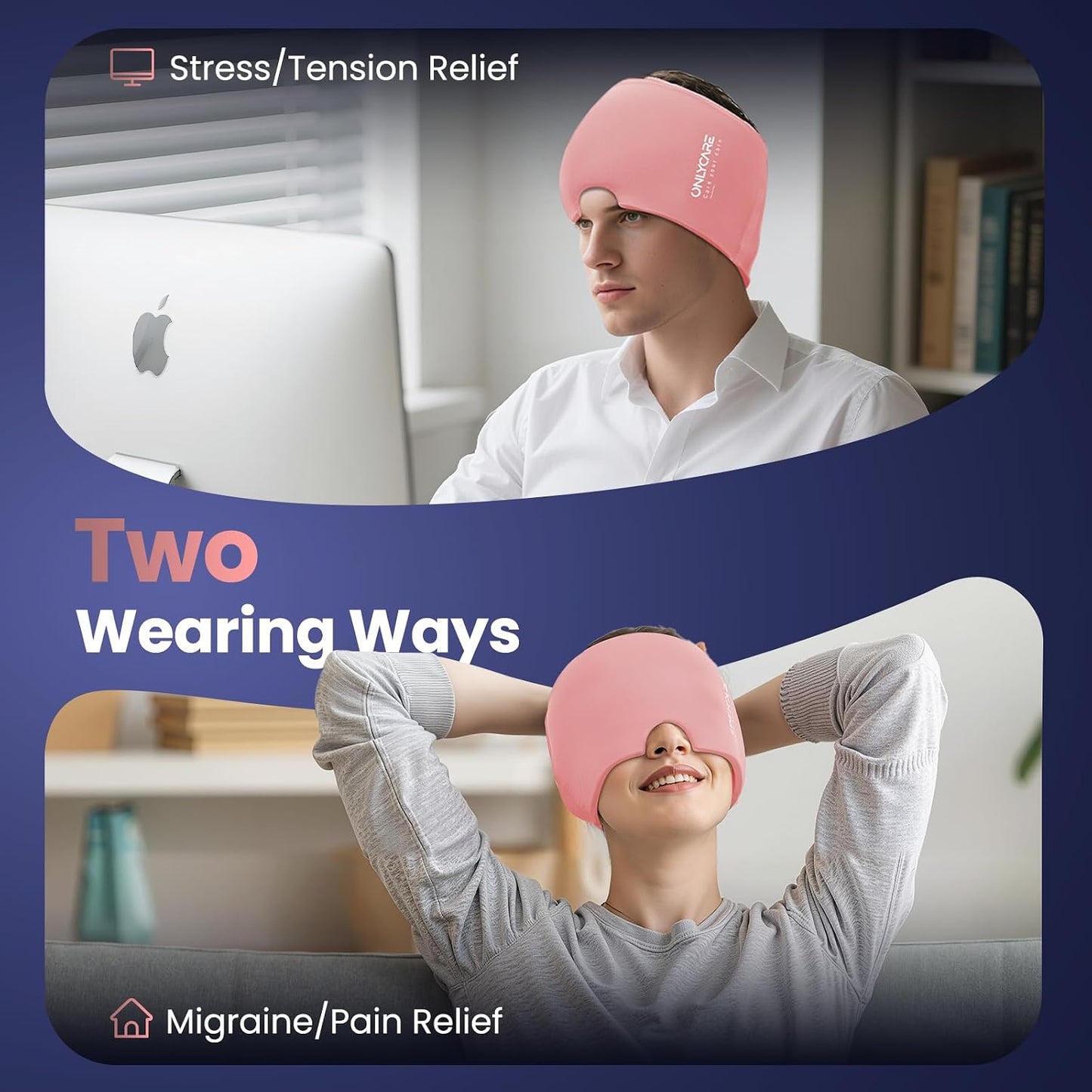 ONLYCARE Migraine Relief Cap, Headache Relief Cold Cap for Migraine Relief | Soothing Headache Ice Face Pack Mask, Cold Compress Head Wrap for Sinus, Tension, Stress, Hangover, Self Care Gifts for Women