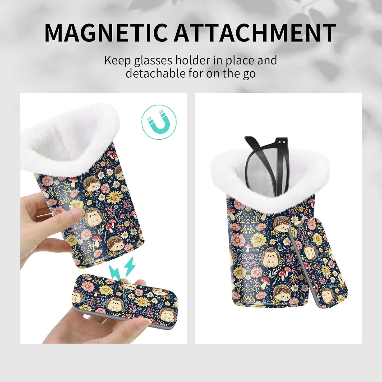 Plush Lined Eyeglasses Holder, Cute Magnetic PU Leather Glasses Stand Case for Women Men Kids