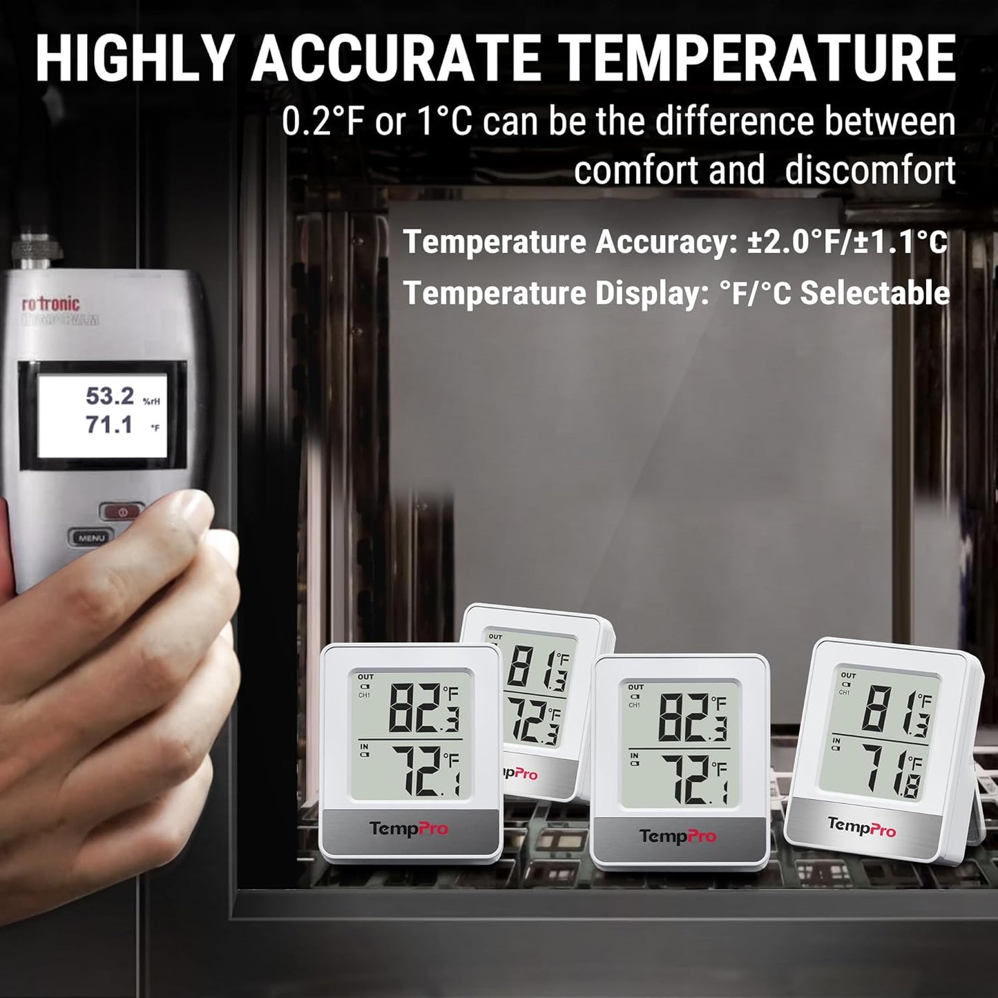 TempPro TP49 3 Pack Digital Hygrometer Indoor Thermometer | Humidity Meter Mini Hygrometer with Temperature and Humidity Monitor Outdoor and Room Thermometer Weather Station
