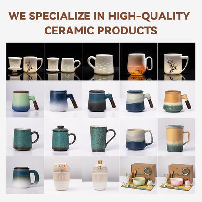 Ceramic Tea Mug with Infuser & Lid, 15oz Kiln-Transformed Unique Cup – Nature's Artisan Design, Loose Leaf Tea Cup with Infuser, Insulated Ceramic Coffee Mugs with Lid, Gift for Women/Men