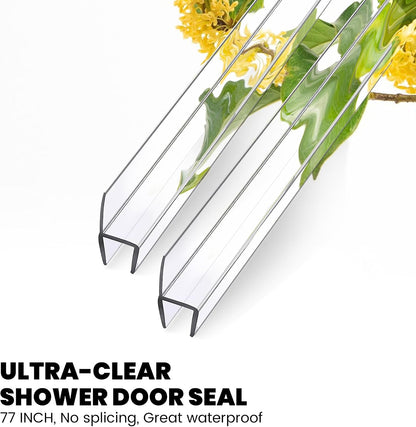 Frameless Shower Door Bottom Seal Strip for 3/8"(10mm) Thick Glass, Super Clear 36 Inch Long 2PCS Shower Door Seal, to Water Block
