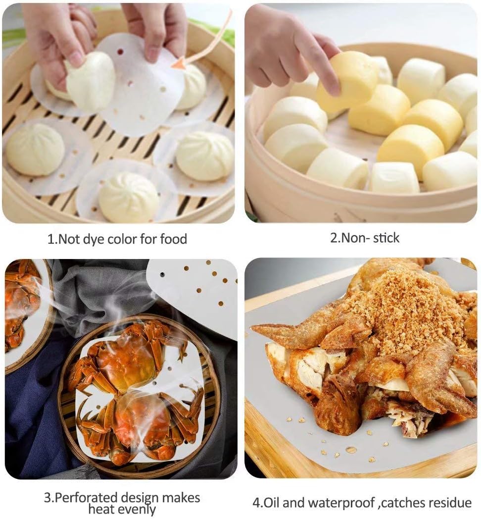 Air Fryer Parchment Paper Liners: 200PCS 8.5 inch Square Perforated parchment paper for Air Fryer, Premium Bamboo Steamer Liner for Air Fryers Baking Cooking Oven