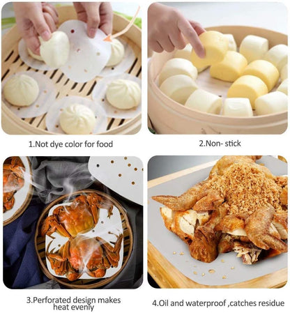 Air Fryer Parchment Paper Liners: 200PCS 8.5 inch Square Perforated parchment paper for Air Fryer, Premium Bamboo Steamer Liner for Air Fryers Baking Cooking Oven