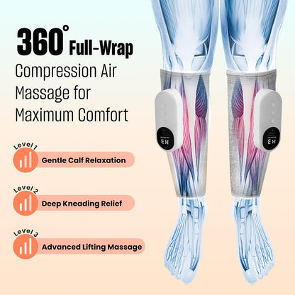 Leg Massager with Heat and Compression, Calf Massager for Circulation and Pain with 3 Intensities, 3 Modes, Restless Legs Syndrome Relief Compress Leg Machine, Gifts for Women (Pair) (Light Gray)