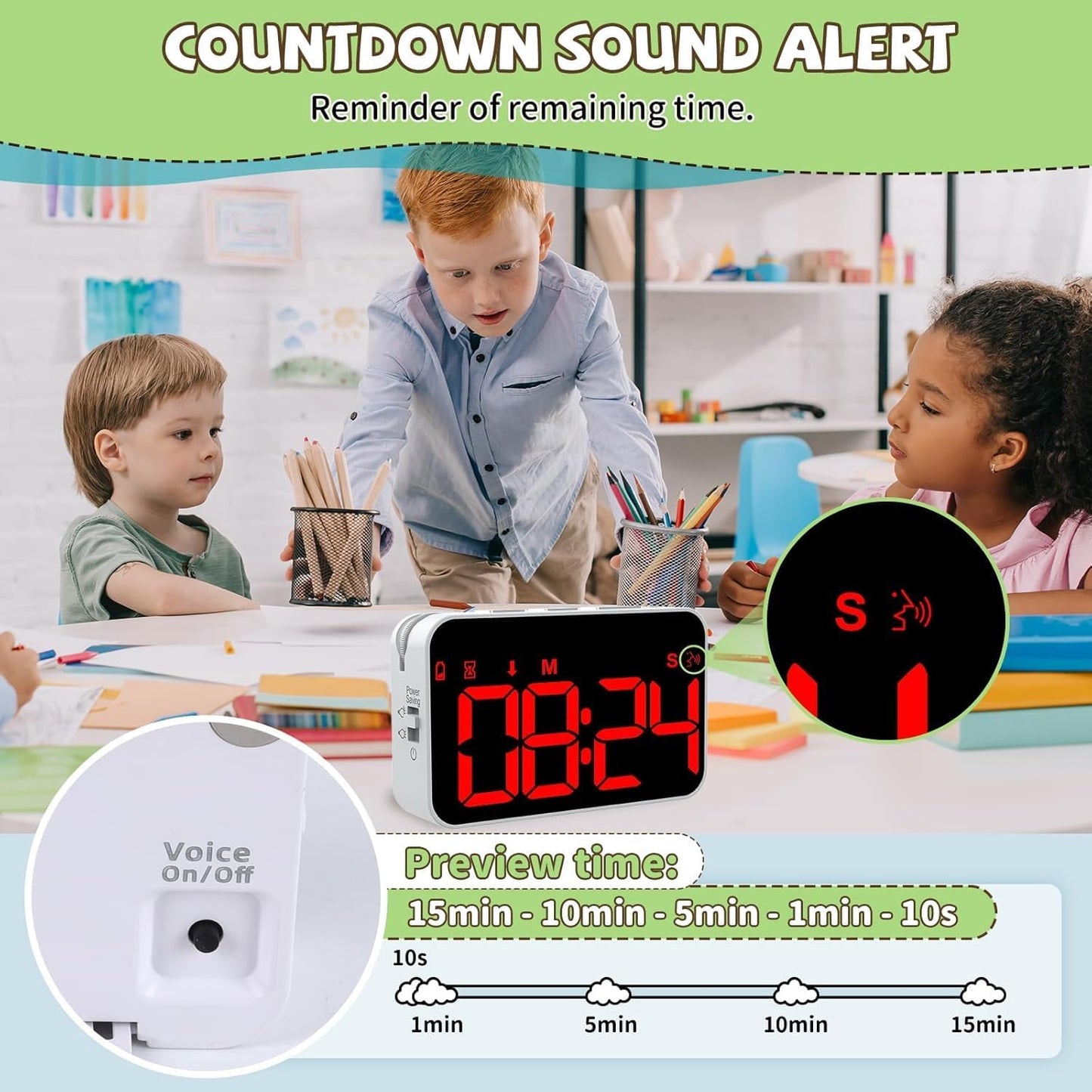 PERSUPER Kitchen Digital Timer, Count Down Up, Rechargeable, Vibration Mode | Adjustable Volume and Brightness LED Display, Time Management Cook, Desk, Kids Adults Study Teaching, Kitchen Gadgets RGB ﻿