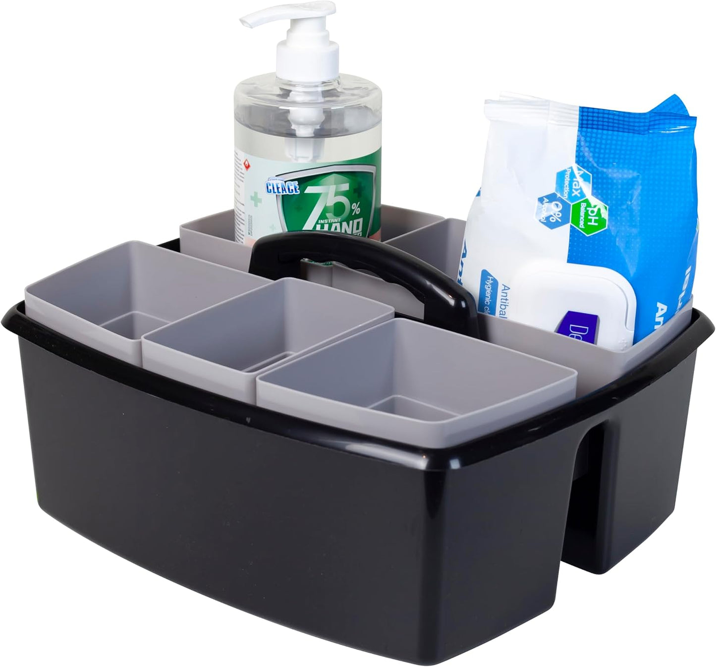 Storex 2-Compartment Large Cleaning Caddy – Multipurpose Supply Organizer with Handle - Black, 1-Pack (00973A06C)